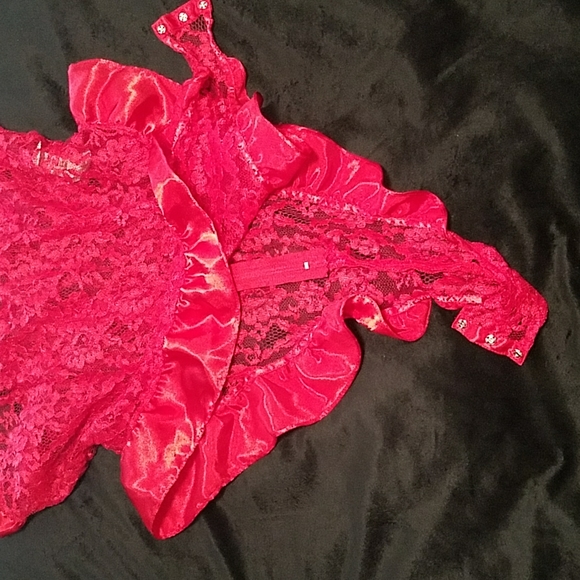 Victoria’s Secret Red 90's Gold Label Vintage Lace Teddy Satin Ruffle Bodysuit - Picture 15 of 16